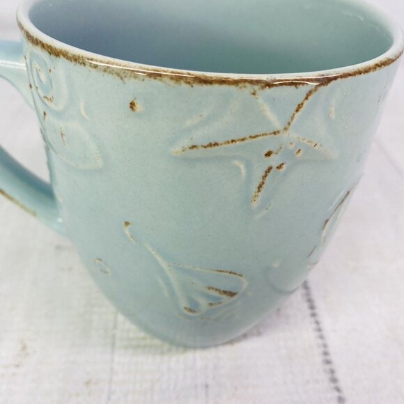 Thomson Pottery CAPE COD Embossed Seashells Stoneware 10.5oz 4"T Cups Mugs Set 2 - Picture 13 of 15